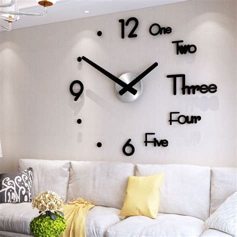 large wall clock modern design  wall sticker clock silent home decor living room quartz
