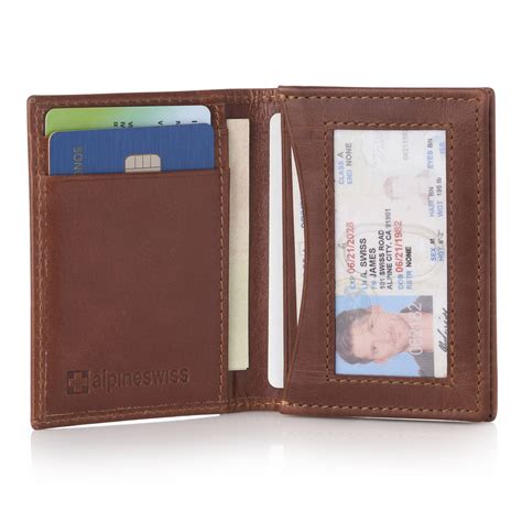 alpine swiss rfid leather business card wallet minimalist id window