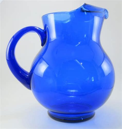 Large 2 Qt Cobalt Blue Glass Water Pitcher With Ice Lip