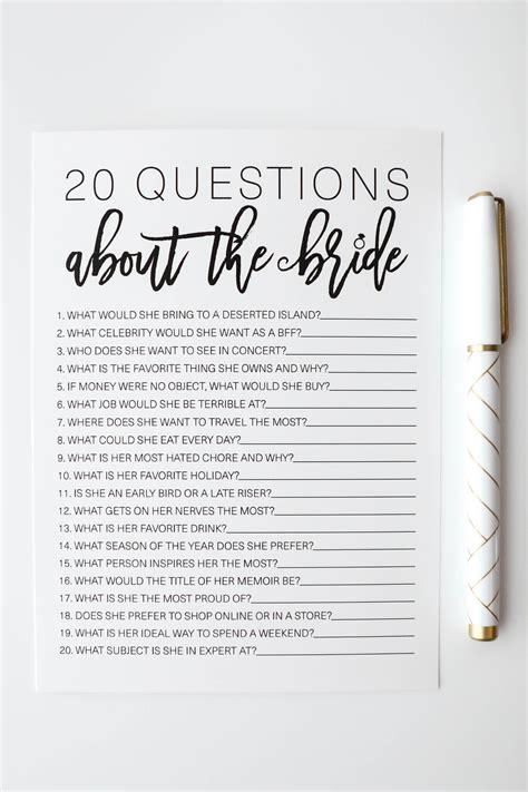 20 questions about the bride bridal shower game bridal etsy