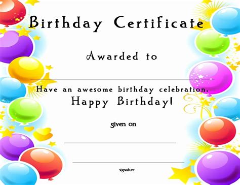 happy birthday certificate template lovely happy birthday certificate