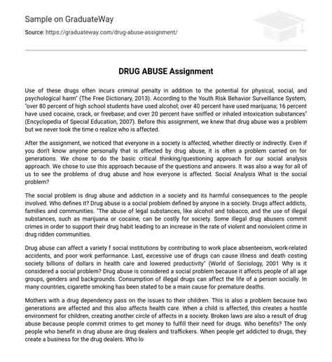 drug abuse assignment  words  essay   graduateway