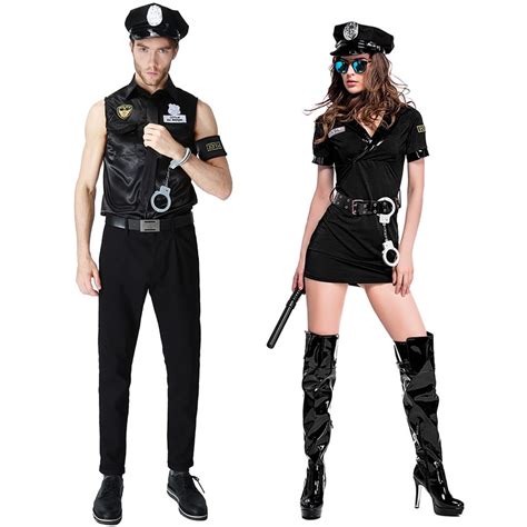 sexy couples black cop costumes halloween for women men