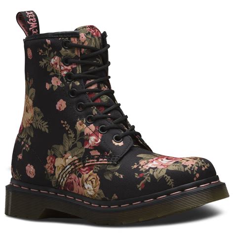 dr martens womens  floral combat boots black lace  boots floral boots