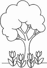 Tree Coloring Pages Kids Flowers Trees Printable Simple Leaves Colouring Color Drawing Clipart Cartoon Children Without Elm Cherry Flower Clip sketch template