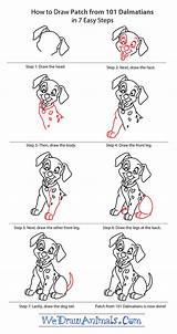 Step Draw 101 Dalmatians Patch Drawing Disney Dog Drawings Tutorial Easy Cartoon Wedrawanimals sketch template