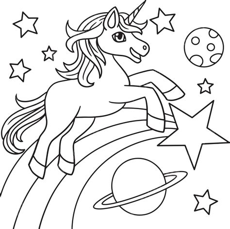 unicorn space coloring page  kids vector kids page vector vector