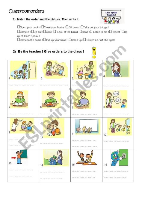 classroom orders esl worksheet  aziani
