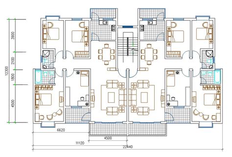 bhk apartment house layout plan autocad file cadbull