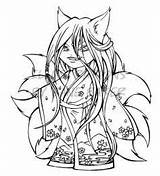 Coloring Pages Kitsune Getcolorings Demon Female sketch template