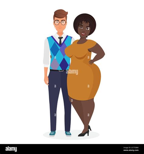 Mixed Race Atypical Weird Interracial Couple Character Flat Vector