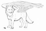 Winged Wolves Lineart Mythical Spirit Elemental sketch template