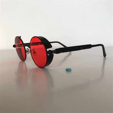 retro round glasses unisex black frame red depop