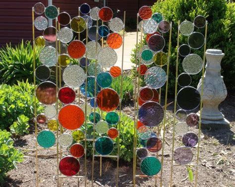 Stained Glass Garden Art Stake Primary Colors Yellow Outdoor Decoration