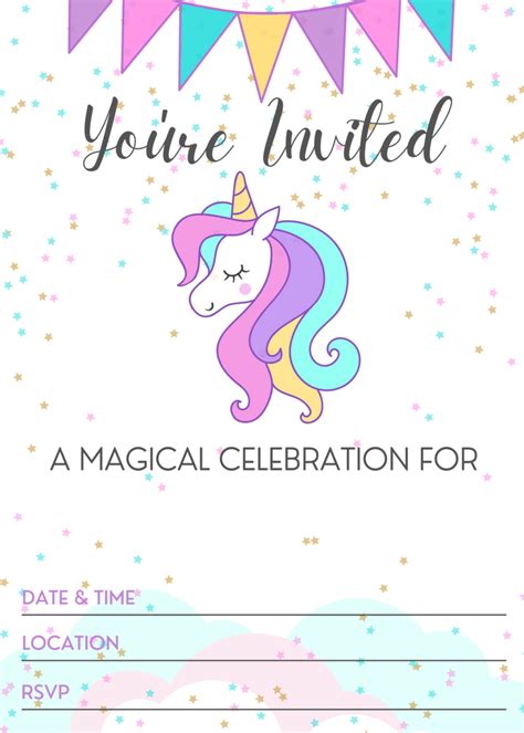 printable unicorn party invitations template birthday party