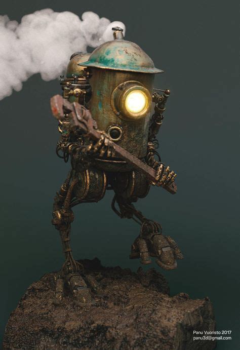 pin  robert  model builds steampunk artwork robot concept art