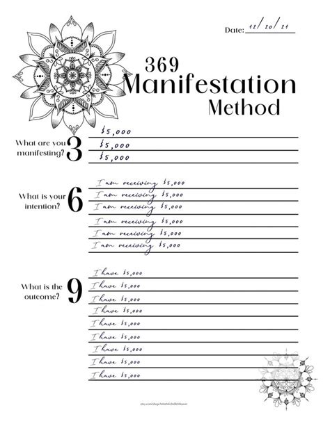 manifestation method worksheet printable instant  etsy