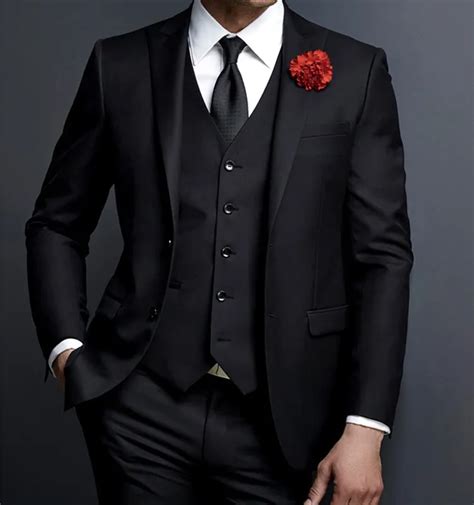 black wedding suits for men slim fit formal party groom tuxedo prom