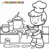 Cooking Kitchen Coloring Boy Making Mess Messy Vector Outline Pages Illustration Kids Little Clipart Stock Book Clip Illustrations Sheets Google sketch template