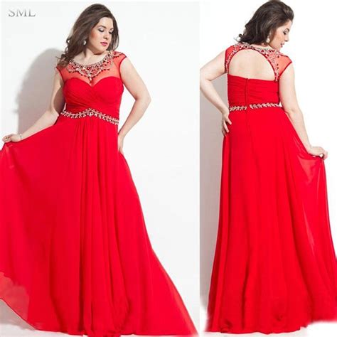 sml 2017 a line red chiffon plus size evening dresses long formal