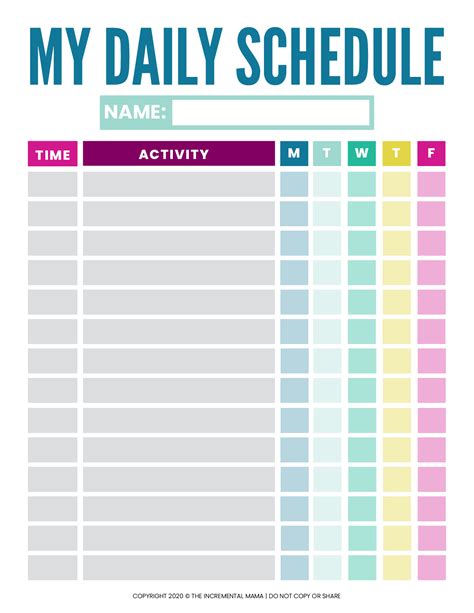 printable kids daily schedule template daily schedule template