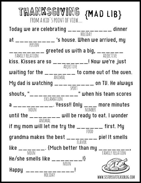 thanksgiving mad libs printable  sisters suitcase packed