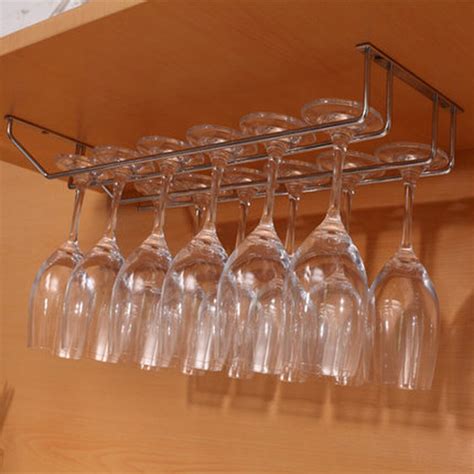 2 Rows Stainless Steel Wine Glass Rack Hanger Bar Home Cup Glass Holder