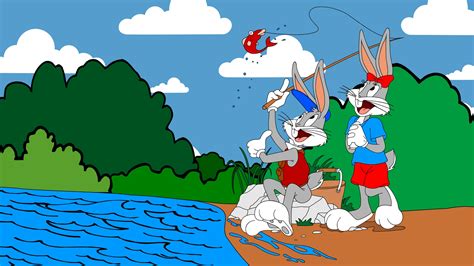 fishing bugs bunny  lola bunny desktop hd wallpaper