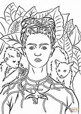 Frida Kahlo Autorretrato Espinas Colorir Portrait Dibujo Thorns Quadros Desenhos Retratos Supercoloring Freda Acessar Criandocomapego sketch template