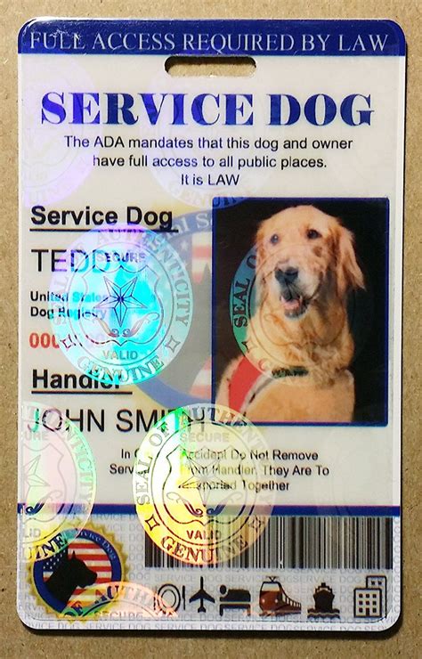 holographic service dog id card service dogs dog id dog cards
