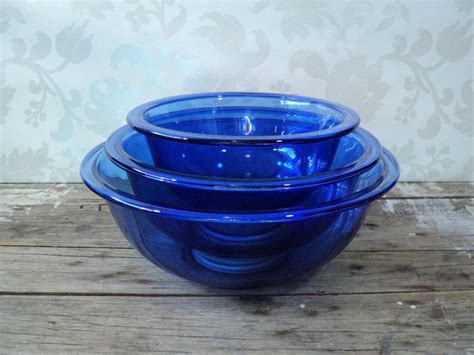 Cobalt Blue Pyrex Bowls 3 Piece Nesting Bowl Set Glass