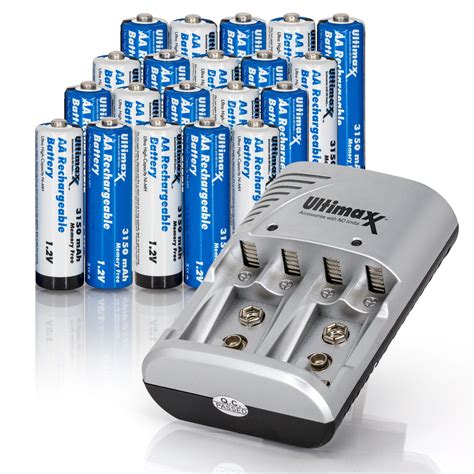 ultimaxx  mah rechargeable aa batteries double  battery  pack  nimh charger