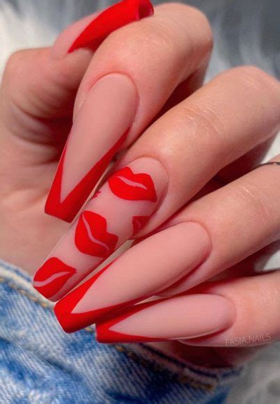 beautiful valentines day nails  red tip coffin nails