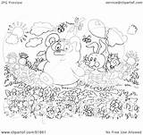 Bunny Bear Coloring Garden Royalty Clipart Outline Illustration Bannykh Alex Rf 2021 sketch template