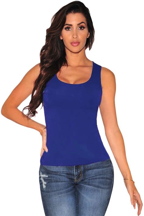 Women Sleeveless Back Lace Up Royal Blue Tank Top Online