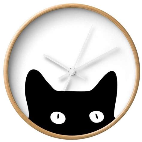 dot and bo peekaboo cat wall clock natural and white 30 liked on polyvore featuring home home