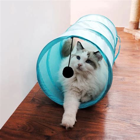 wholesale cat pet tunnel toy pet kitten foldable tunnel dangling bell