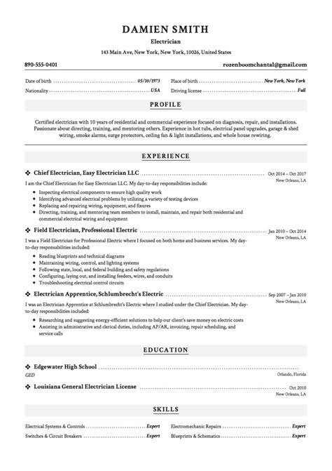 electrician resume sample template  cv electrician