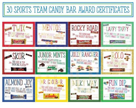 sports team candy bar award certificates sports players etsy