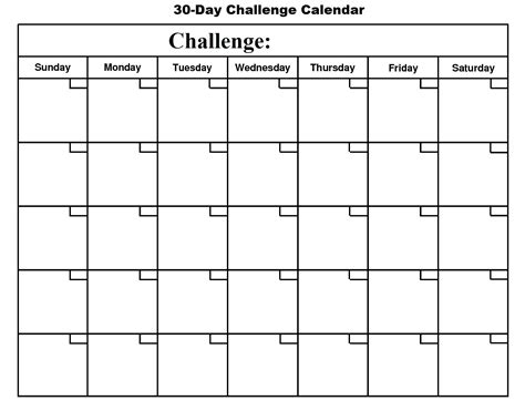 days challenge template calender