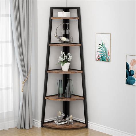tribesigns   tall corner shelf  tier rustic corner bookshelf