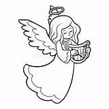 Angel Harp Coloring Book Clip Children Colorless Stock Vector Preview Illustration Clipground sketch template