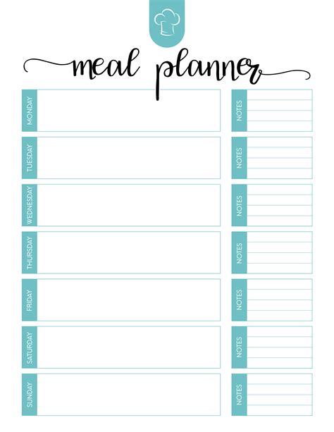 printable meal planner set  cottage market