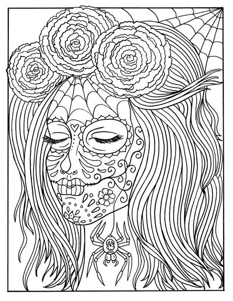 pages day   dead girls digital coloring book coloring etsy