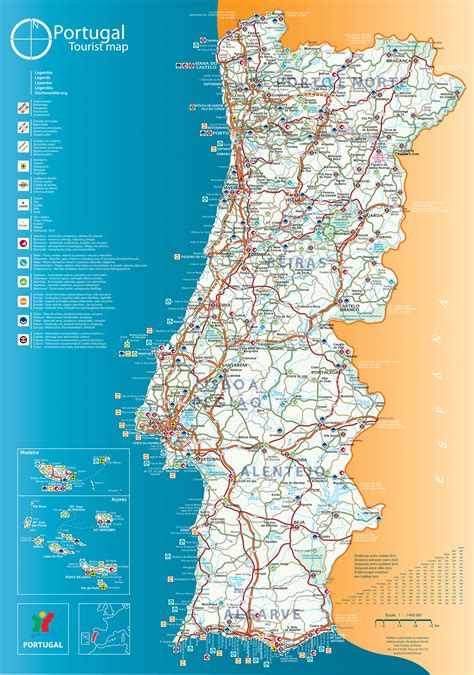 karten von portugal mit strassenkarte und sehenswuerdigkeiten