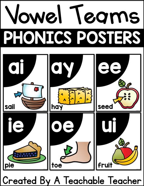 vowel teams phonics posters  teachable teacher