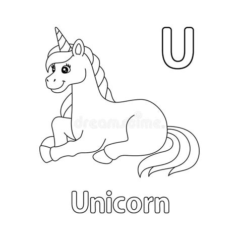 laying unicorn alphabet abc coloring page  stock vector illustration