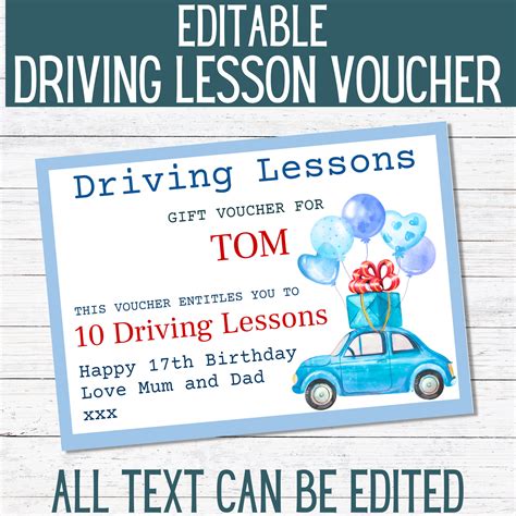 driving lesson gift voucher template driving lessons gift card