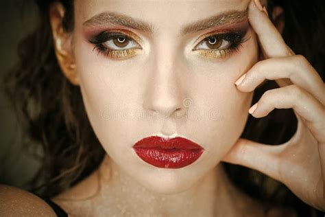 Beauty Model With Glamour Look Makeup Woman With Bright Makeup And