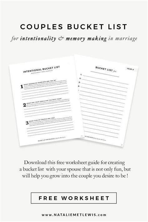 Bucket List For Marriage Marriage Counseling Worksheets